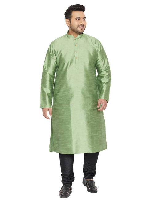 Vastramay Men's Plus Size Light Green Silk Blend Kurta Pyjama Set