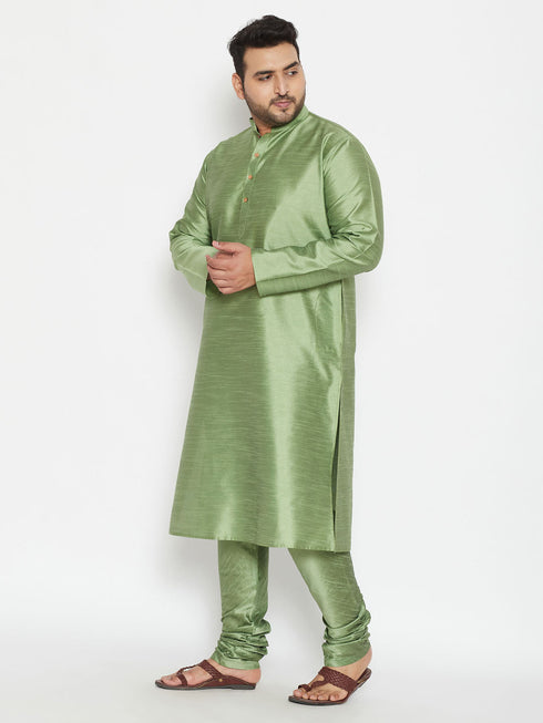 Vastramay Men's Plus Size Mint Green Silk Blend Kurta Pyjama Set