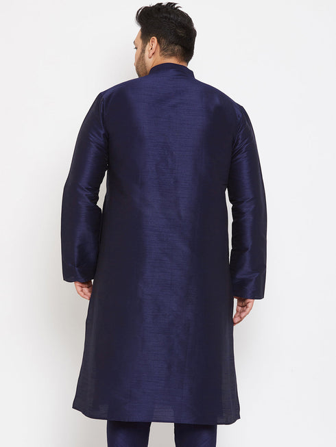 Vastramay Men's Plus Size Navy Blue Silk Blend Kurta