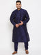 Vastramay Men's Plus Size Navy Blue Silk Blend Kurta Pyjama Set