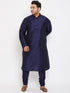Vastramay Men's Plus Size Navy Blue Silk Blend Kurta Pyjama Set