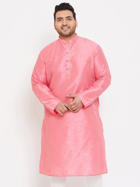 Vastramay Men's Plus Size Pink Silk Blend Kurta