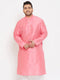 Vastramay Men's Plus Size Pink Silk Blend Kurta