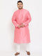 Vastramay Men's Plus Size Pink Silk Blend Kurta Pyjama Set