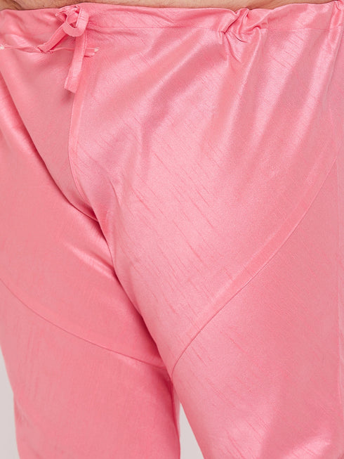 Vastramay Men's Plus Size Pink Silk Blend Kurta Pyjama Set