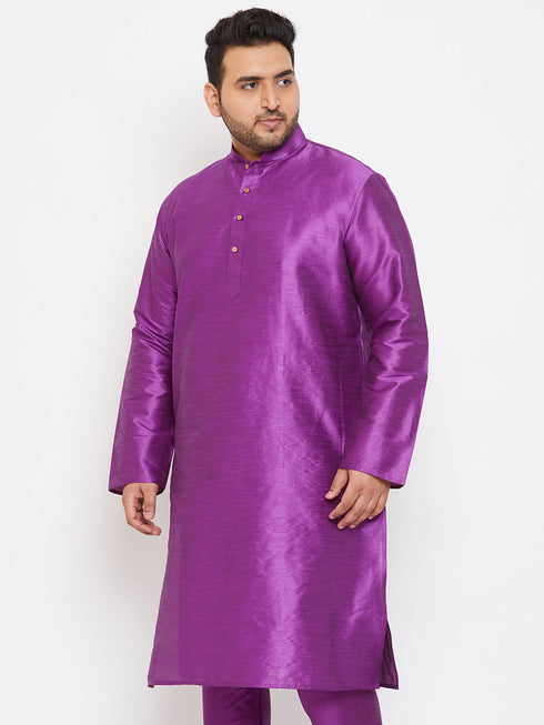 Vastramay Men's Plus Size Purple Silk Blend Kurta