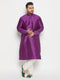 Vastramay Men's Plus Size Purple Silk Blend Kurta Pant Set