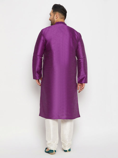 Vastramay Men's Plus Size Purple Silk Blend Kurta Pant Set