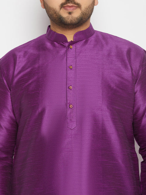 Vastramay Men's Plus Size Purple Silk Blend Kurta Pant Set
