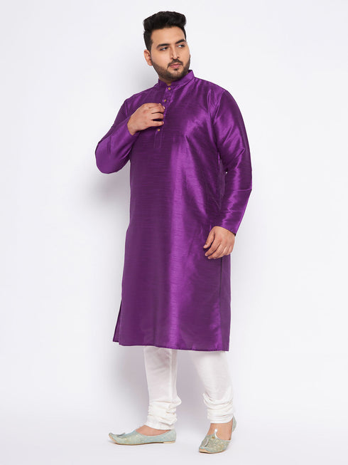 Vastramay Men's Plus Size Purple Silk Blend Kurta Pyjama Set