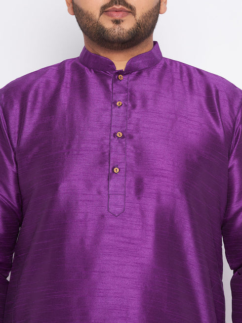 Vastramay Men's Plus Size Purple Silk Blend Kurta Pyjama Set