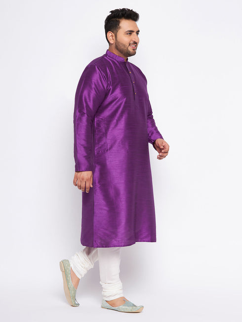 Vastramay Men's Plus Size Purple Silk Blend Kurta Pyjama Set