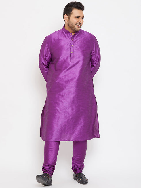 Vastramay Men's Plus Size Purple Silk Blend Kurta Pyjama Set