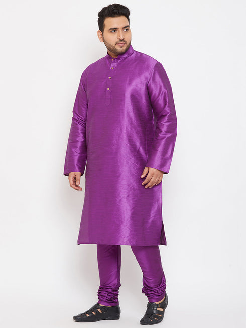 Vastramay Men's Plus Size Purple Silk Blend Kurta Pyjama Set