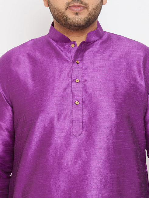 Vastramay Men's Plus Size Purple Silk Blend Kurta Pyjama Set