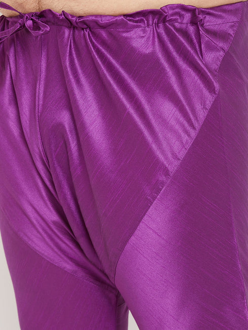 Vastramay Men's Plus Size Purple Silk Blend Kurta Pyjama Set