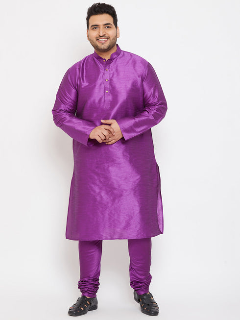 Vastramay Men's Plus Size Purple Silk Blend Kurta Pyjama Set