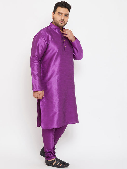 Vastramay Men's Plus Size Purple Silk Blend Kurta Pyjama Set