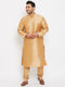 Vastramay Men's Plus Size Rose Gold Silk Blend Kurta Pyjama Set