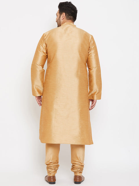 Vastramay Men's Plus Size Rose Gold Silk Blend Kurta Pyjama Set