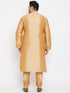 Vastramay Men's Plus Size Rose Gold Silk Blend Kurta Pyjama Set