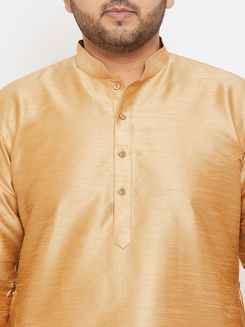 Vastramay Men's Plus Size Rose Gold Silk Blend Kurta Pyjama Set