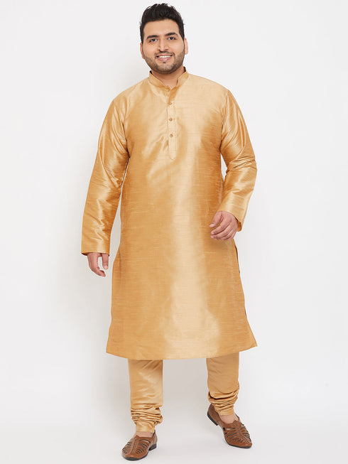 Vastramay Men's Plus Size Rose Gold Silk Blend Kurta Pyjama Set