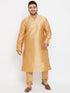 Vastramay Men's Plus Size Rose Gold Silk Blend Kurta Pyjama Set