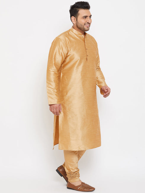 Vastramay Men's Plus Size Rose Gold Silk Blend Kurta Pyjama Set