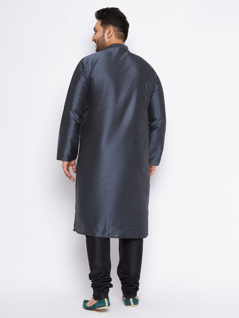 VASTRAMAY Men's Plus Size Grey Silk Blend Kurta Pyjama Set
