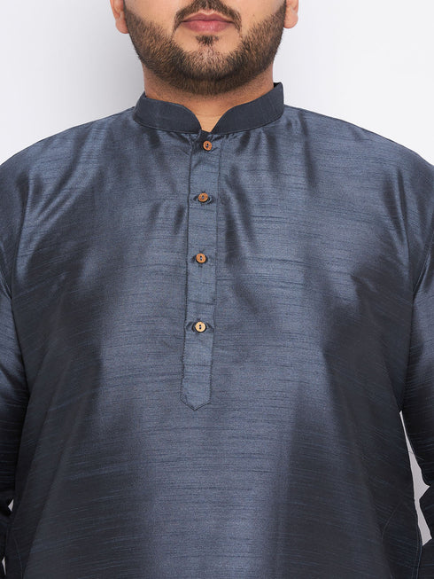VASTRAMAY Men's Plus Size Grey Silk Blend Kurta Pyjama Set