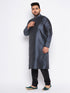 VASTRAMAY Men's Plus Size Grey Silk Blend Kurta Pyjama Set