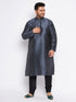 VASTRAMAY Men's Plus Size Grey Silk Blend Kurta Pyjama Set