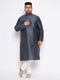 Vastramay Men's Plus Size Grey Silk Blend Kurta Pyjama Set
