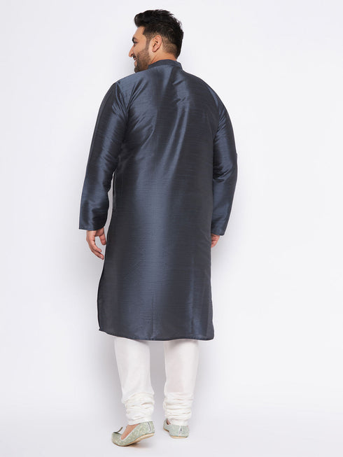 Vastramay Men's Plus Size Grey Silk Blend Kurta Pyjama Set