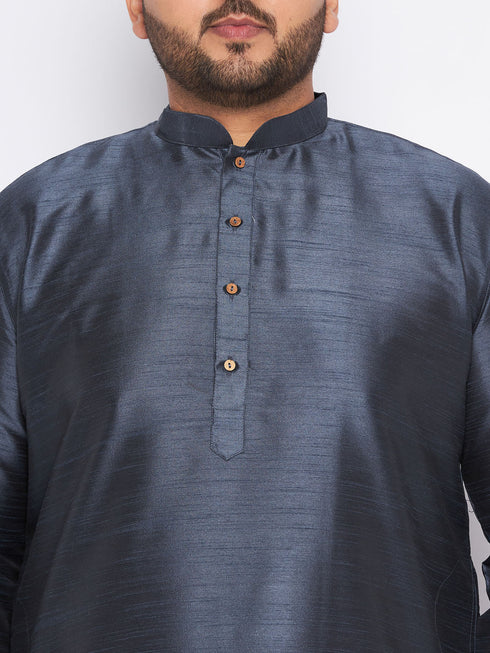 Vastramay Men's Plus Size Grey Silk Blend Kurta Pyjama Set