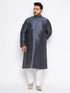 Vastramay Men's Plus Size Grey Silk Blend Kurta Pyjama Set