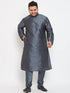 Vastramay Men's Plus Size Grey Silk Blend Kurta Pyjama Set