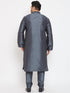 Vastramay Men's Plus Size Grey Silk Blend Kurta Pyjama Set