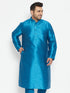 Vastramay Men's Plus Size Turquoise Silk Blend Kurta