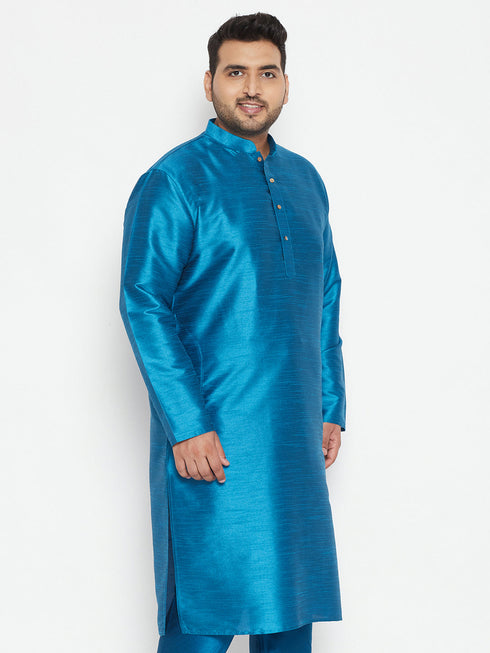 Vastramay Men's Plus Size Turquoise Silk Blend Kurta