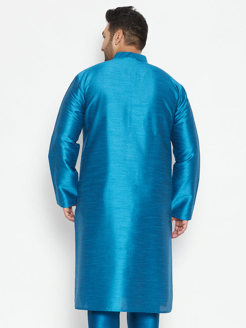 Vastramay Men's Plus Size Turquoise Silk Blend Kurta