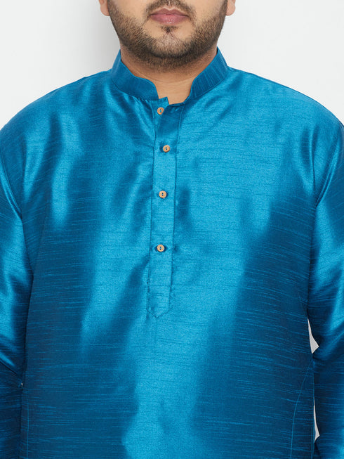 Vastramay Men's Plus Size Turquoise Silk Blend Kurta