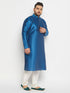 Vastramay Men's Plus Size Turquoise Blue Silk Blend Kurta Pant Set
