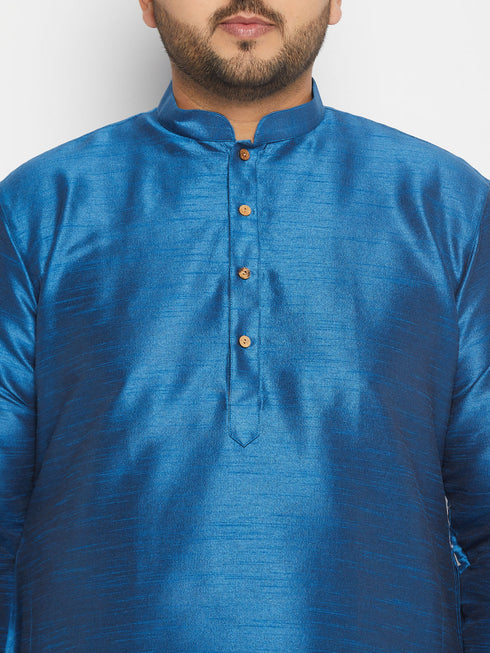 Vastramay Men's Plus Size Turquoise Blue Silk Blend Kurta Pant Set