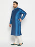 Vastramay Men's Plus Size Turquoise Blue Silk Blend Kurta Pant Set