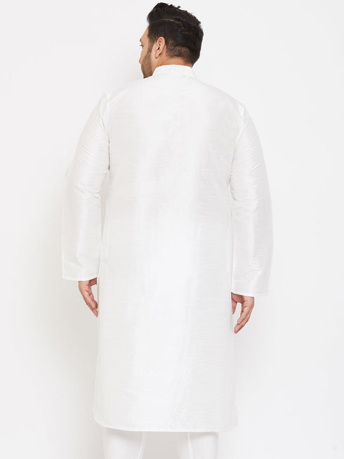 Vastramay Men's Plus Size White Silk Blend Kurta