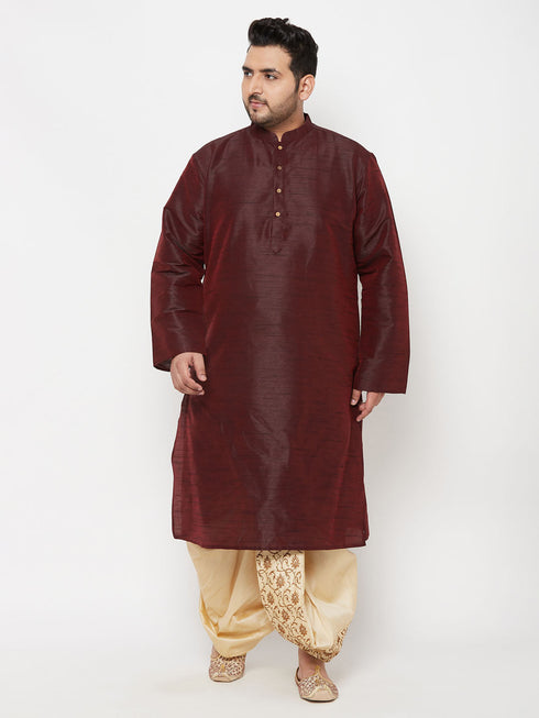 Vastramay Men's Plus Size Wine Silk Blend Kurta Dhoti Set