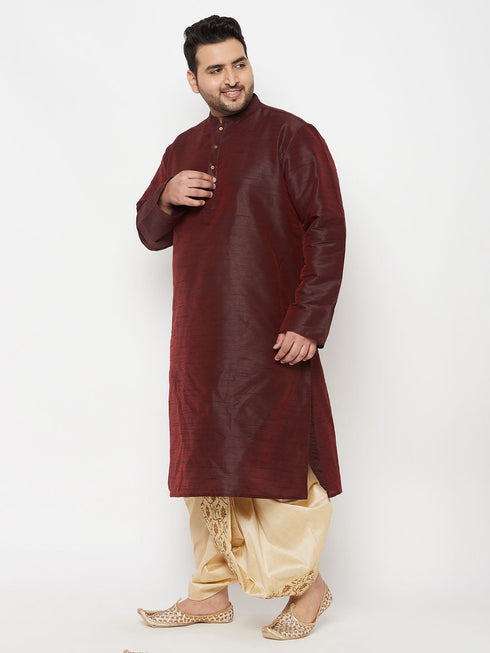Vastramay Men's Plus Size Wine Silk Blend Kurta Dhoti Set