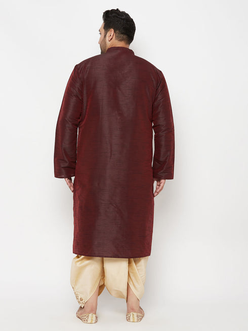 Vastramay Men's Plus Size Wine Silk Blend Kurta Dhoti Set